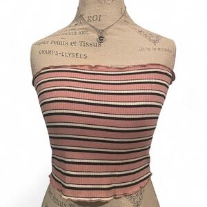 Ambience Apparel • Baby Pink/Black/White Striped Tube top • SIZE - LARGE